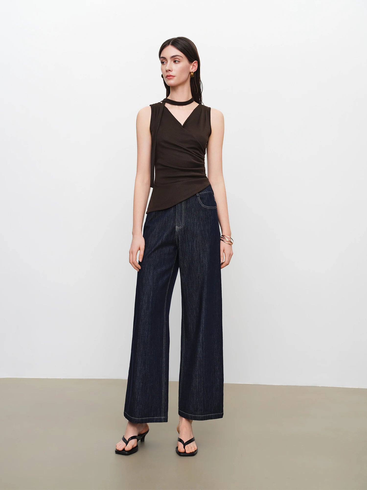 High-Waist Elastic Straight Full-Length Casual Pants Set