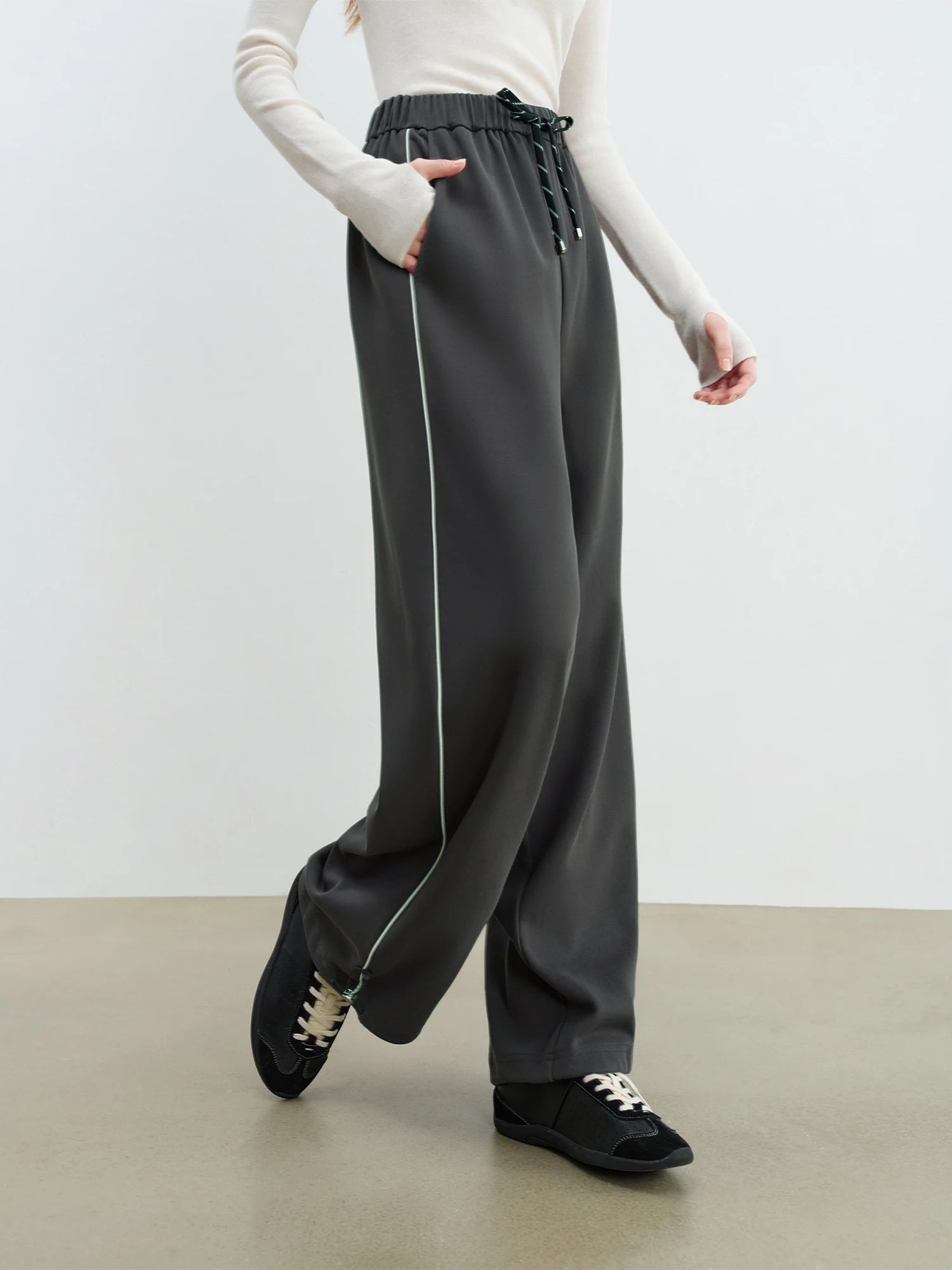 Stand Collar Zip-Up Casual Two-Piece Set with High Waist Pants