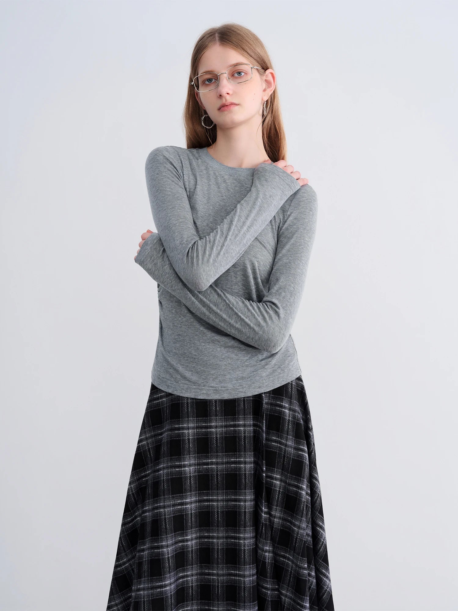 O-Neck Long Sleeve Lyocell Wool Blend Casual Office Top