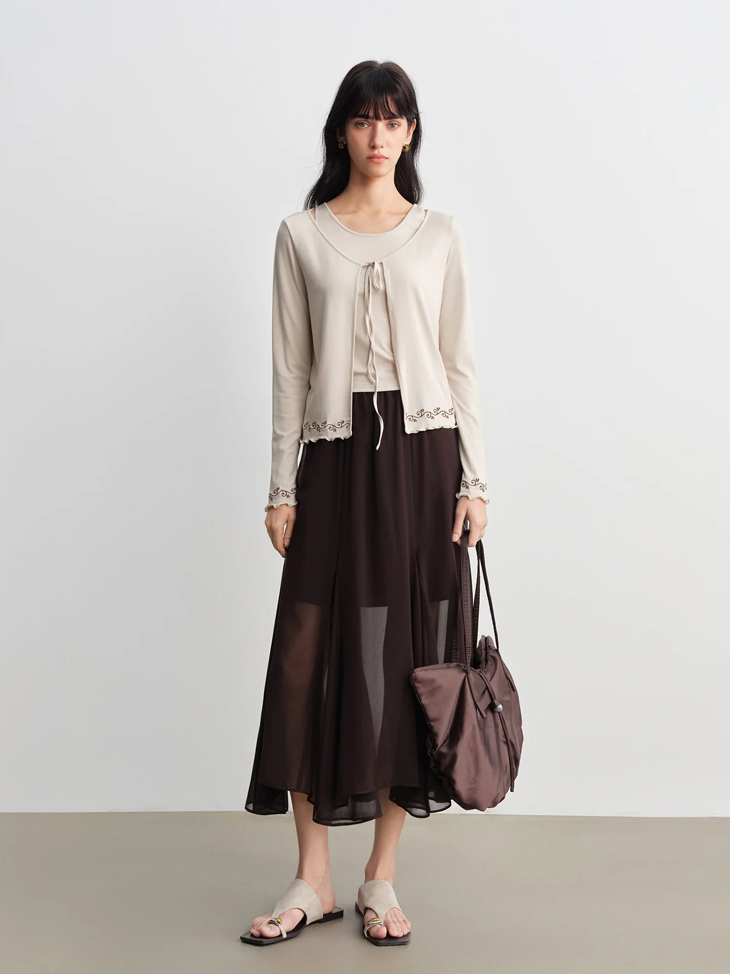 Mid-Calf A-Line Office Casual Skirt
