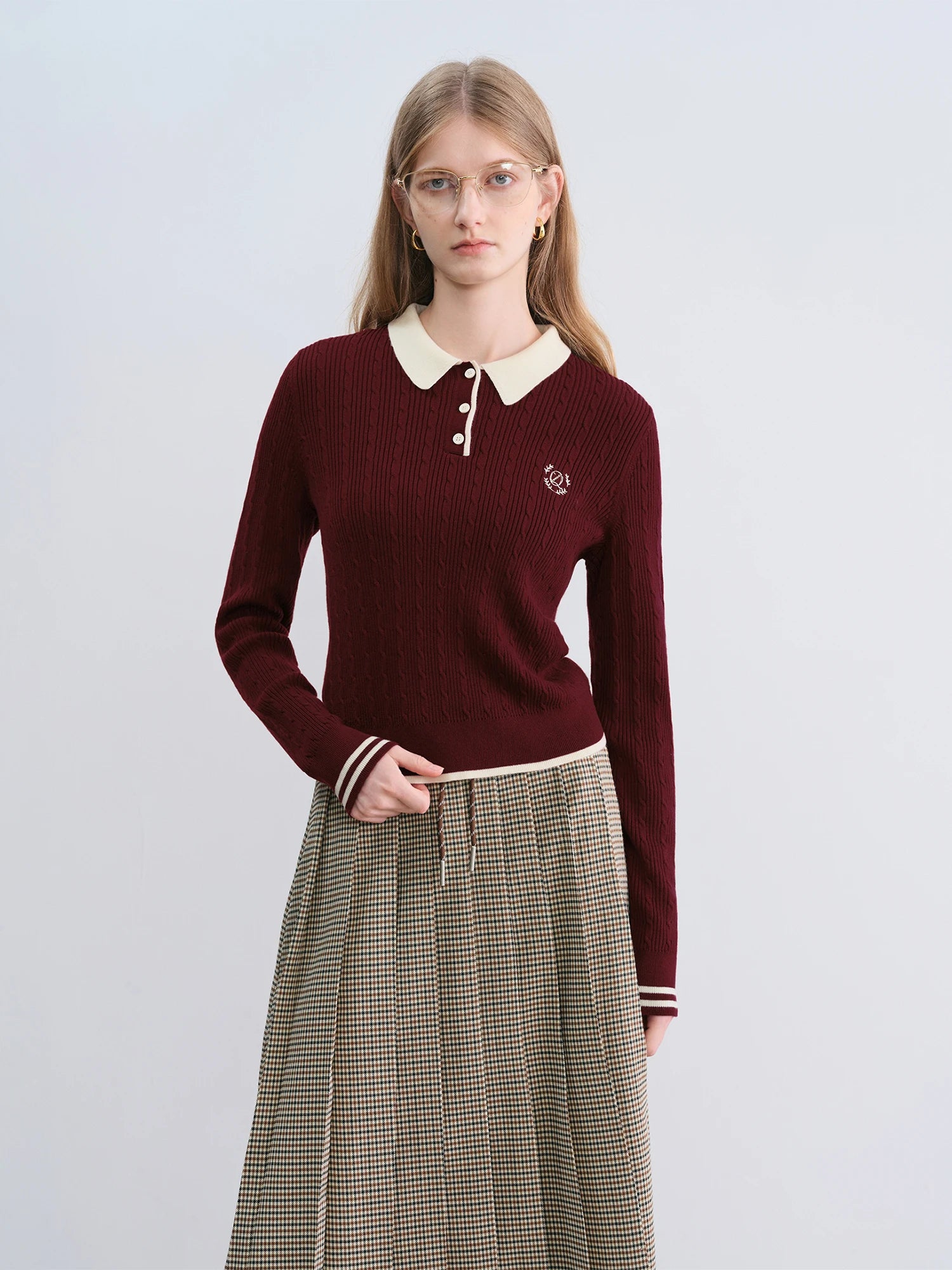 Structured Knit Polo Collar Button Top