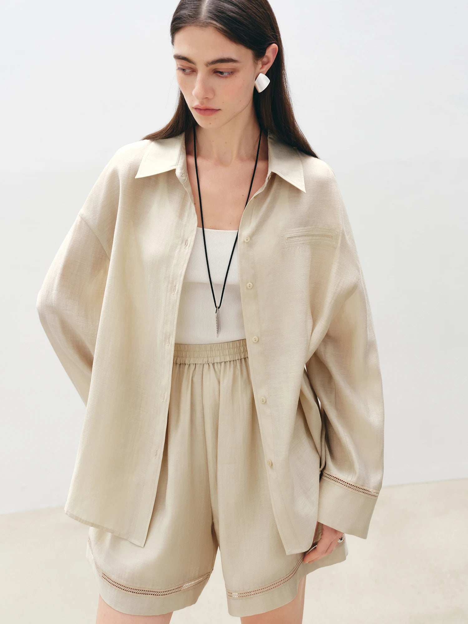 Elegant Loose-Fit Shirt and Shorts Set
