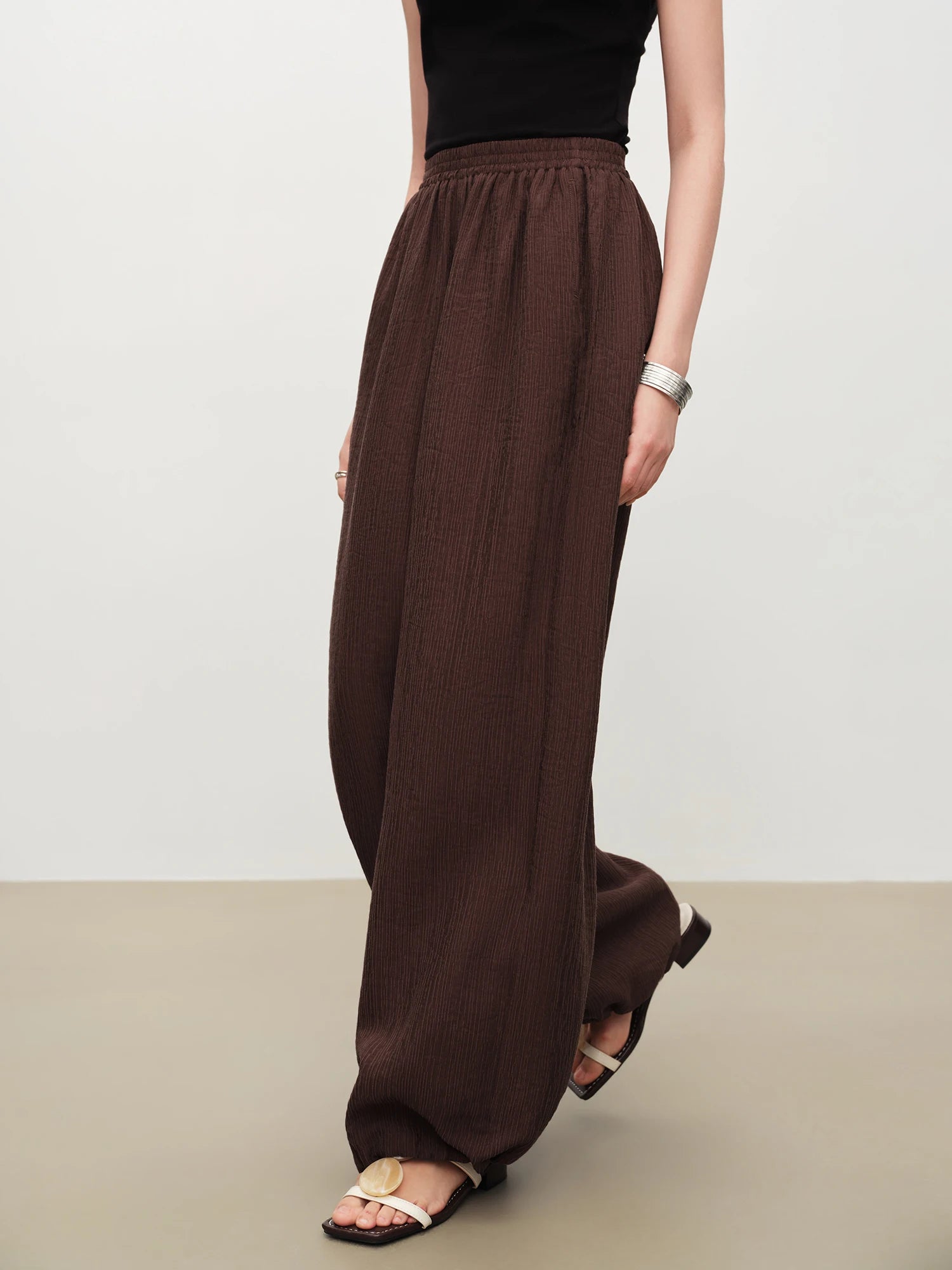 High-Waist Straight Leg Casual Pants with Pockets