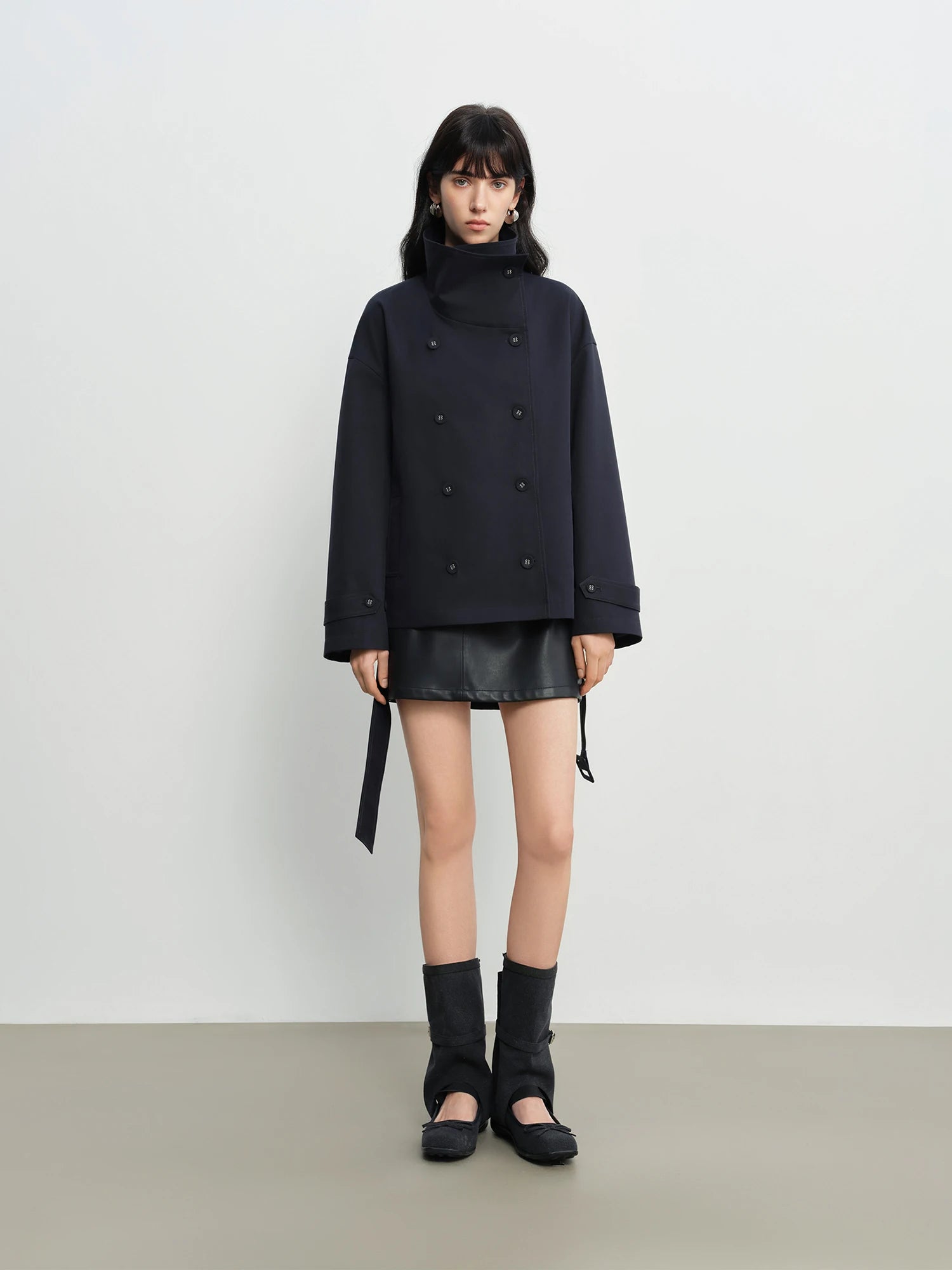 Short Vintage-Inspired Stand Collar Lightweight Trench Jacket
