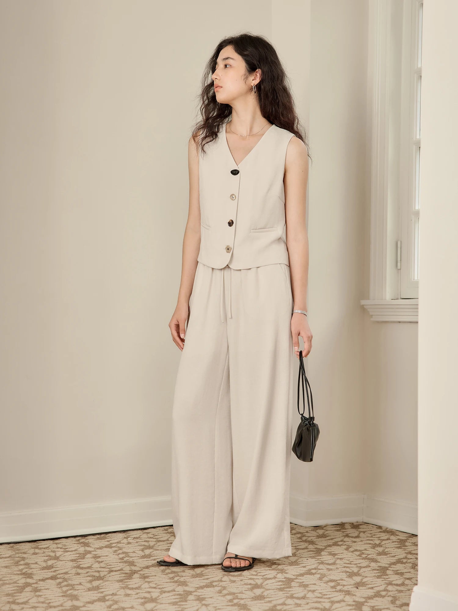 V-Neck Sleeveless Wide-Leg Two-Piece Set