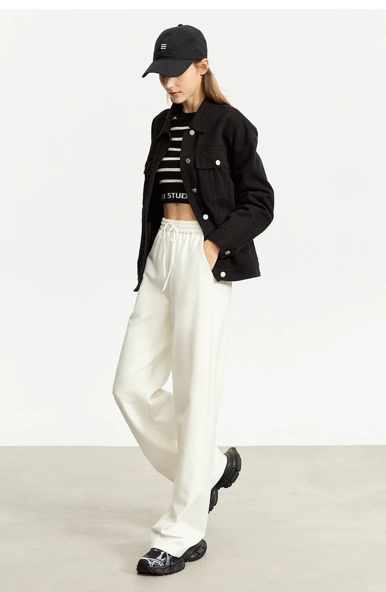 Wide Leg Pleated Drawstring Casual Pants