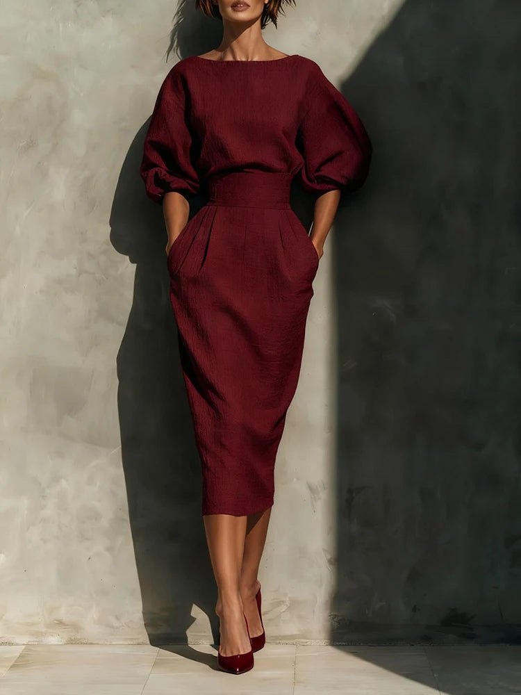 Elegant A-Line Long Sleeve Ankle-Length Dress