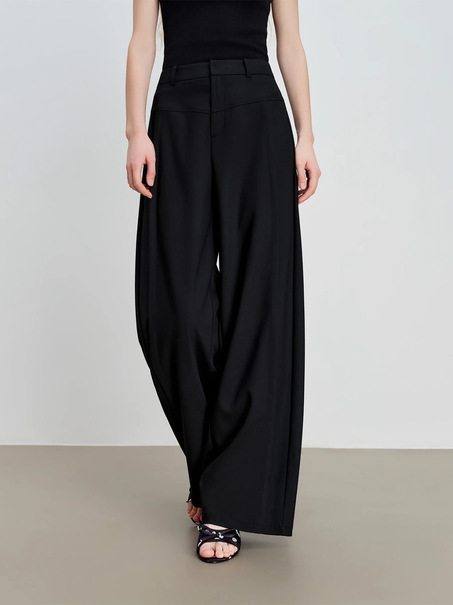 High-Waist Straight Floor-Length Casual Wide-Leg Pants