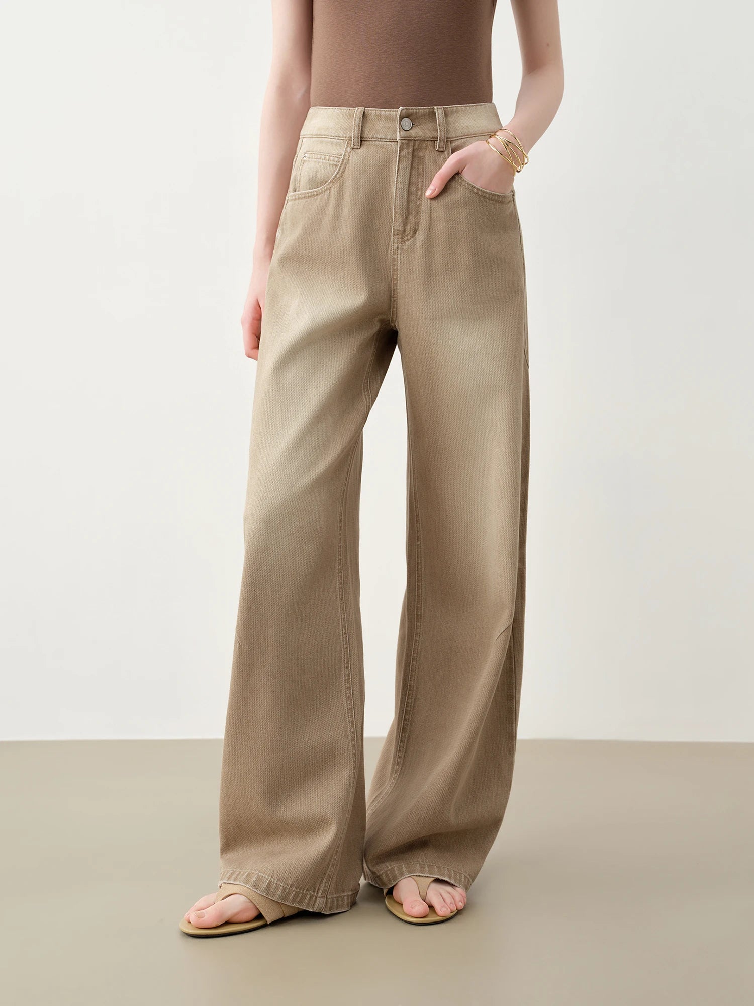 High-Waist Loose Fit Cotton Blend Jeans