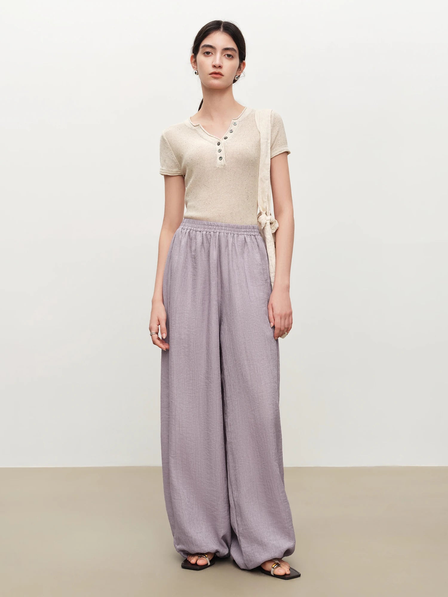 High-Waist Straight Leg Casual Pants with Pockets