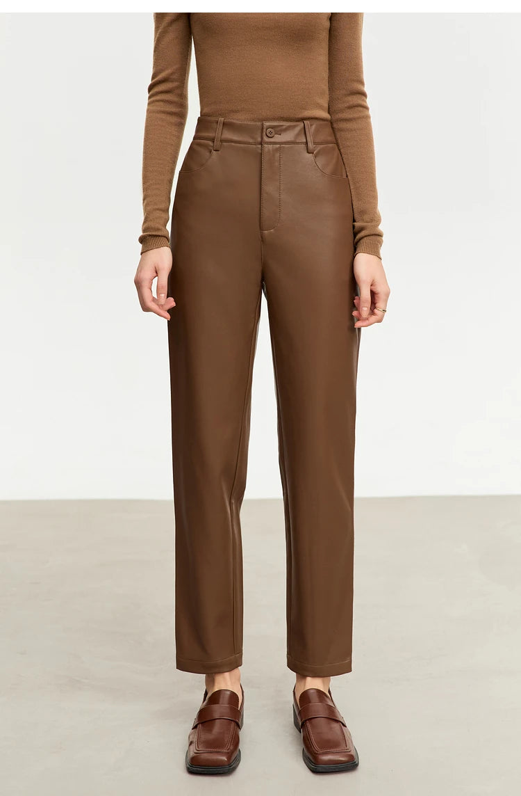 Straight Fit Faux Leather Ankle-Length Pants
