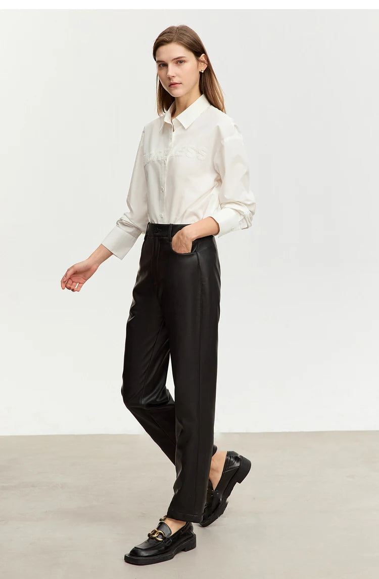 Straight Fit Faux Leather Ankle-Length Pants