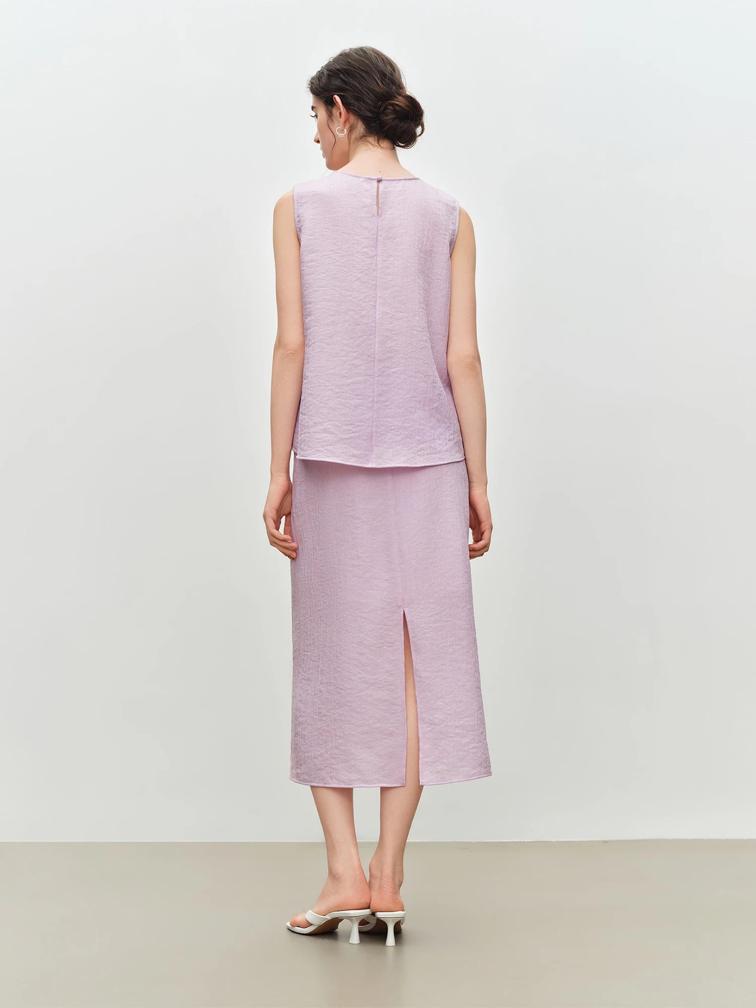 O-Neck Sleeveless Straight Office Two-Piece Set with Sash Detail