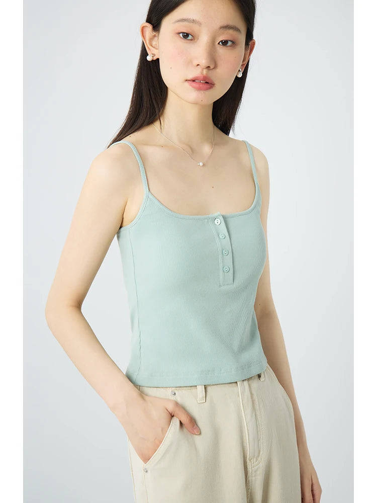 Soft Stretch Knit Button Detail Camis Top