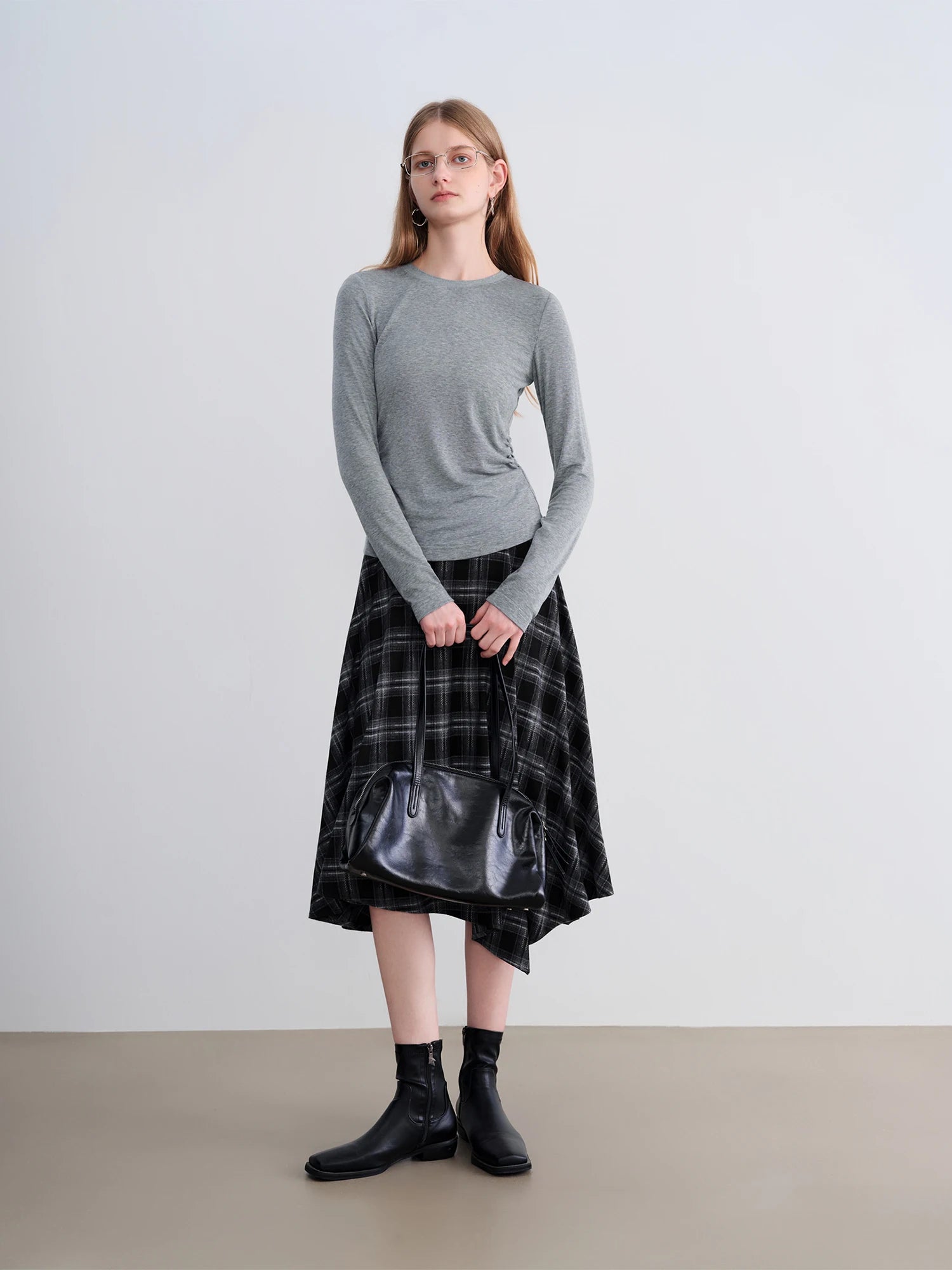 O-Neck Long Sleeve Lyocell Wool Blend Casual Office Top