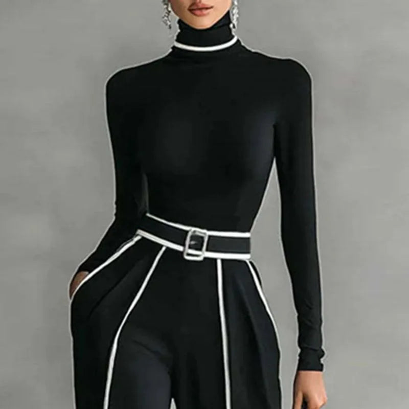 Elegant Turtleneck Two-Piece Set with Wide-Leg Pants