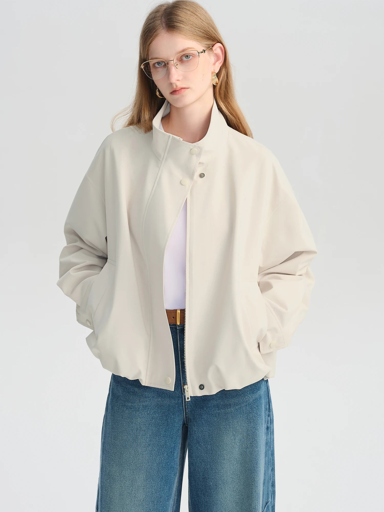 Turtleneck Slim Casual Zip-Detail Office Jacket