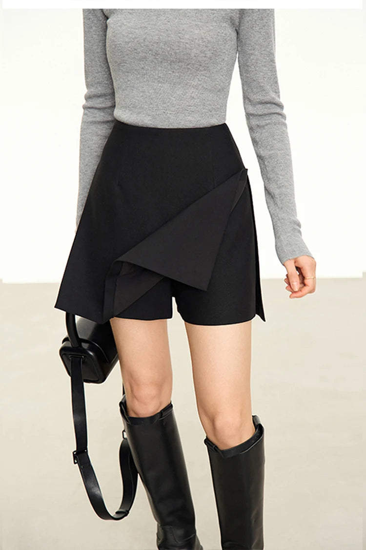 High-Waist Skirt-Style Shorts with Layered Design