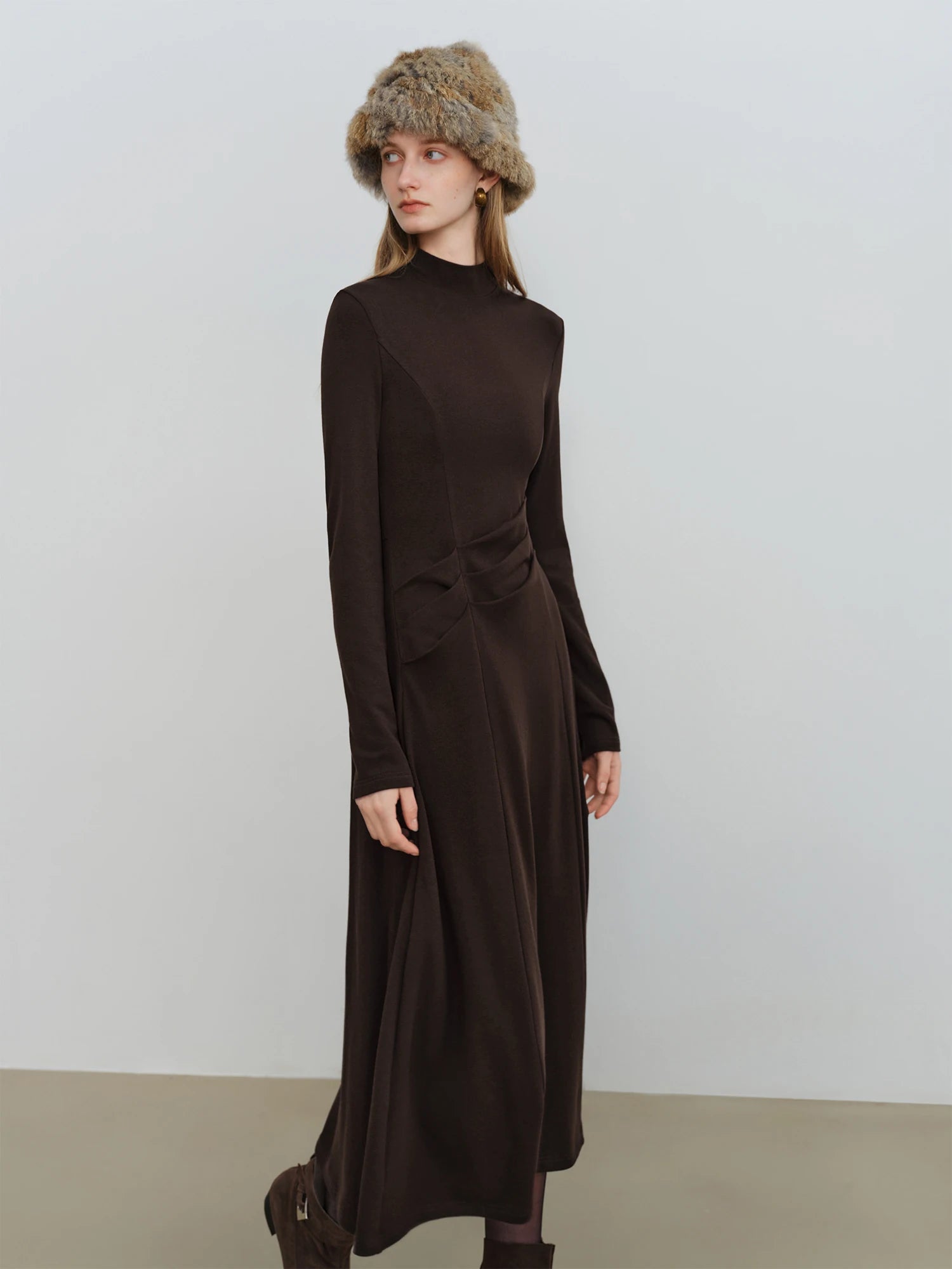 Elegant Slim Fit O-Neck Mid-Calf Pencil Dress
