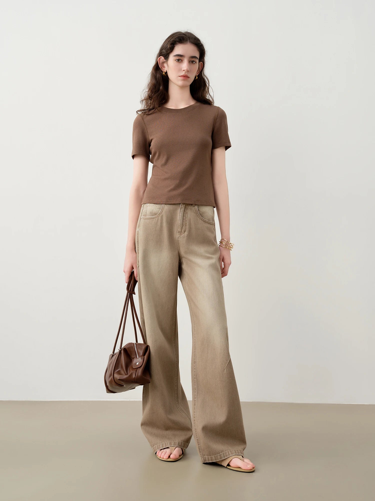 High-Waist Loose Fit Cotton Blend Jeans