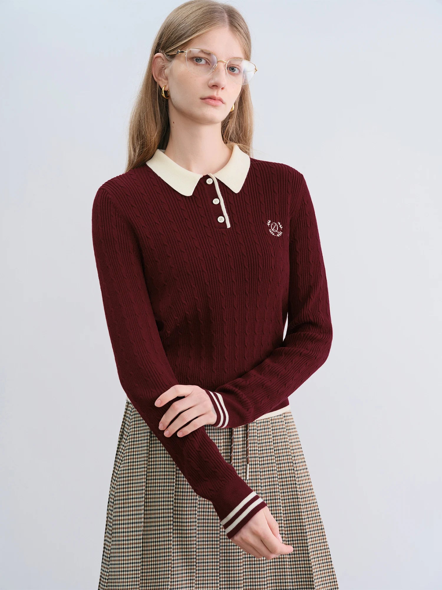 Structured Knit Polo Collar Button Top