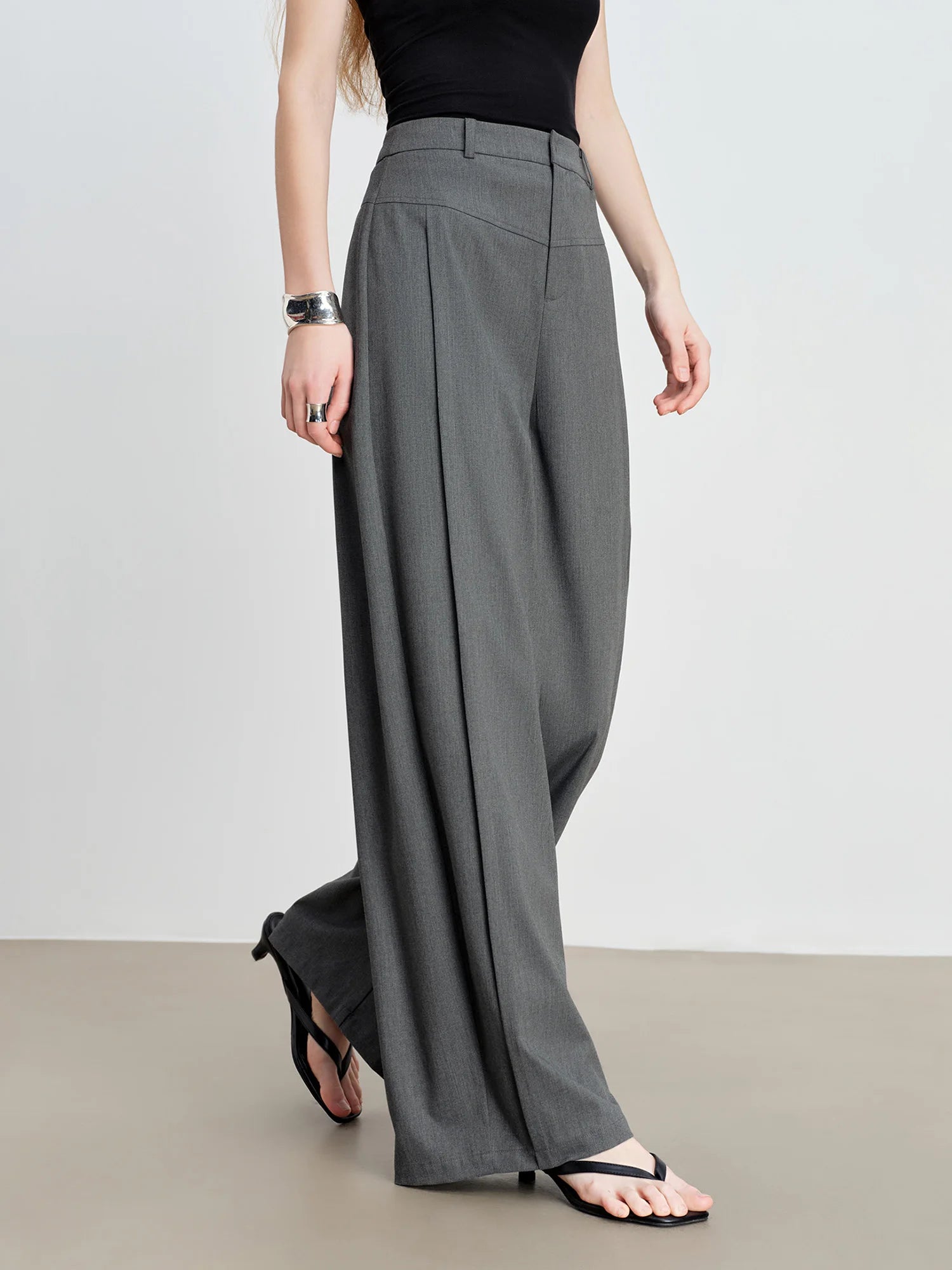 High-Waist Straight Floor-Length Casual Wide-Leg Pants