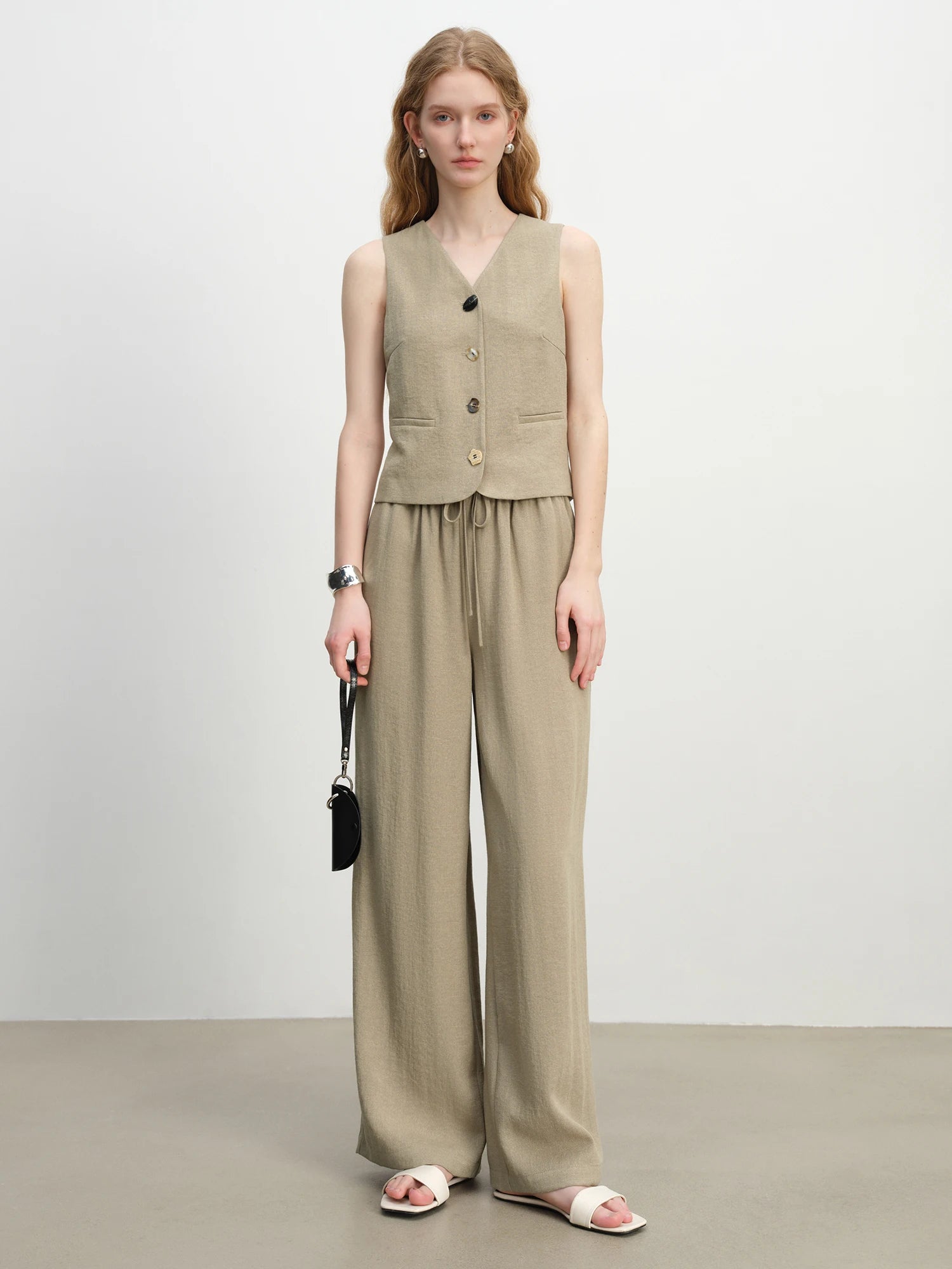 V-Neck Sleeveless Wide-Leg Two-Piece Set
