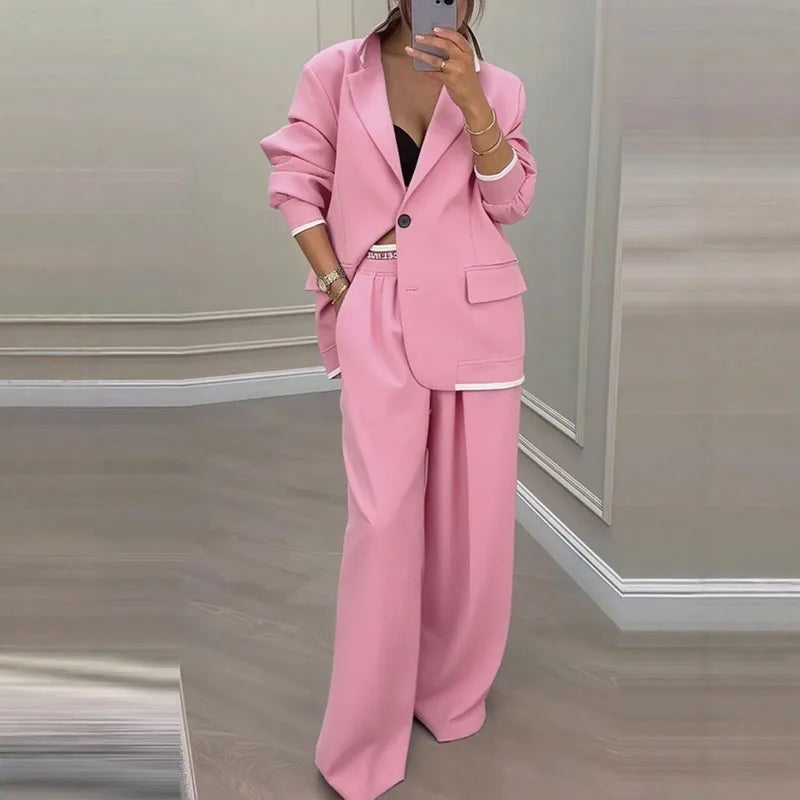 Elegant Two-Piece Blazer and Straight Leg Pants Set