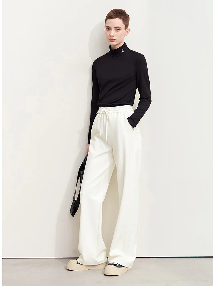 Wide Leg Pleated Drawstring Casual Pants