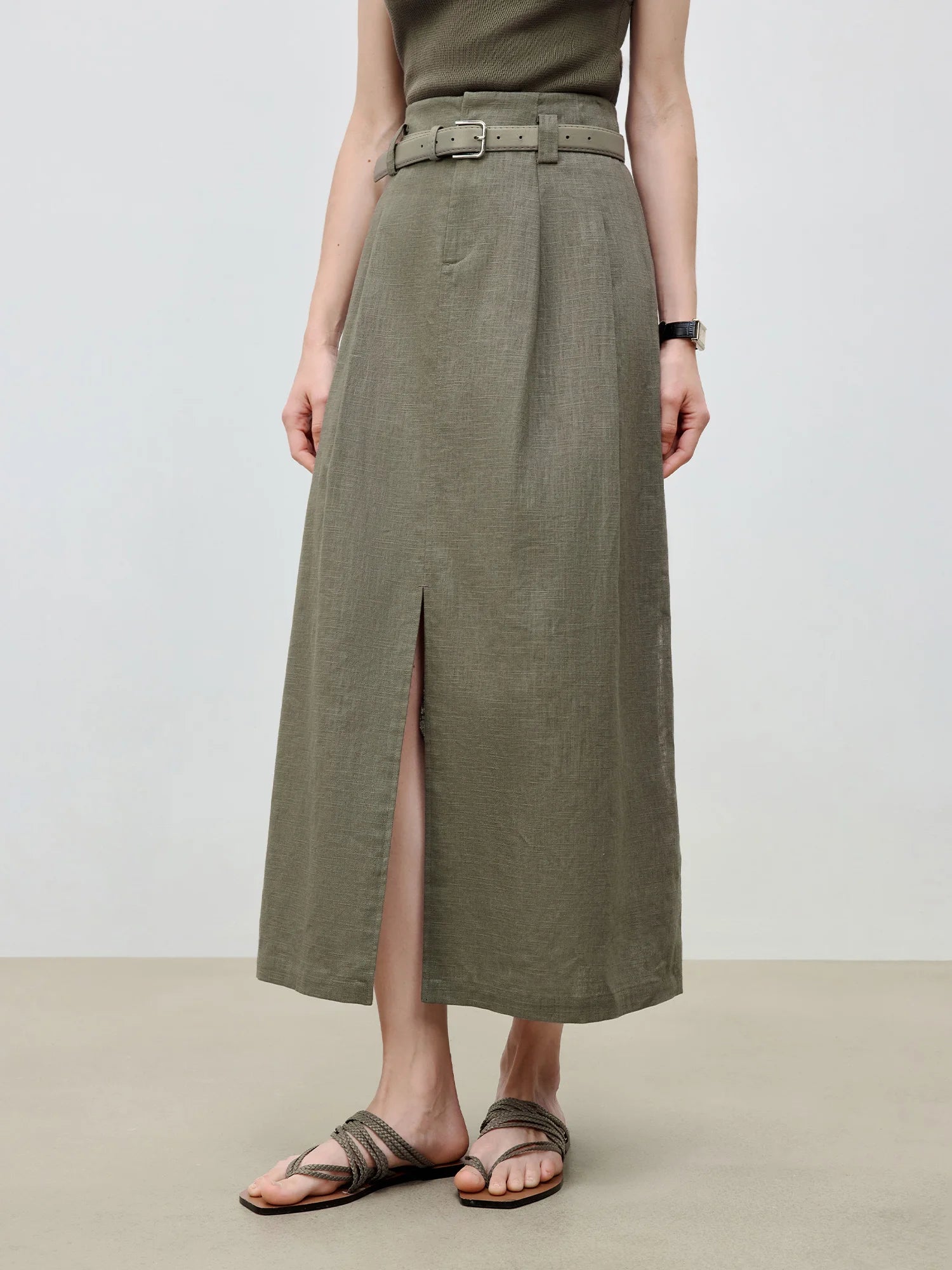 Ramie Cotton A-Line Midi Dress