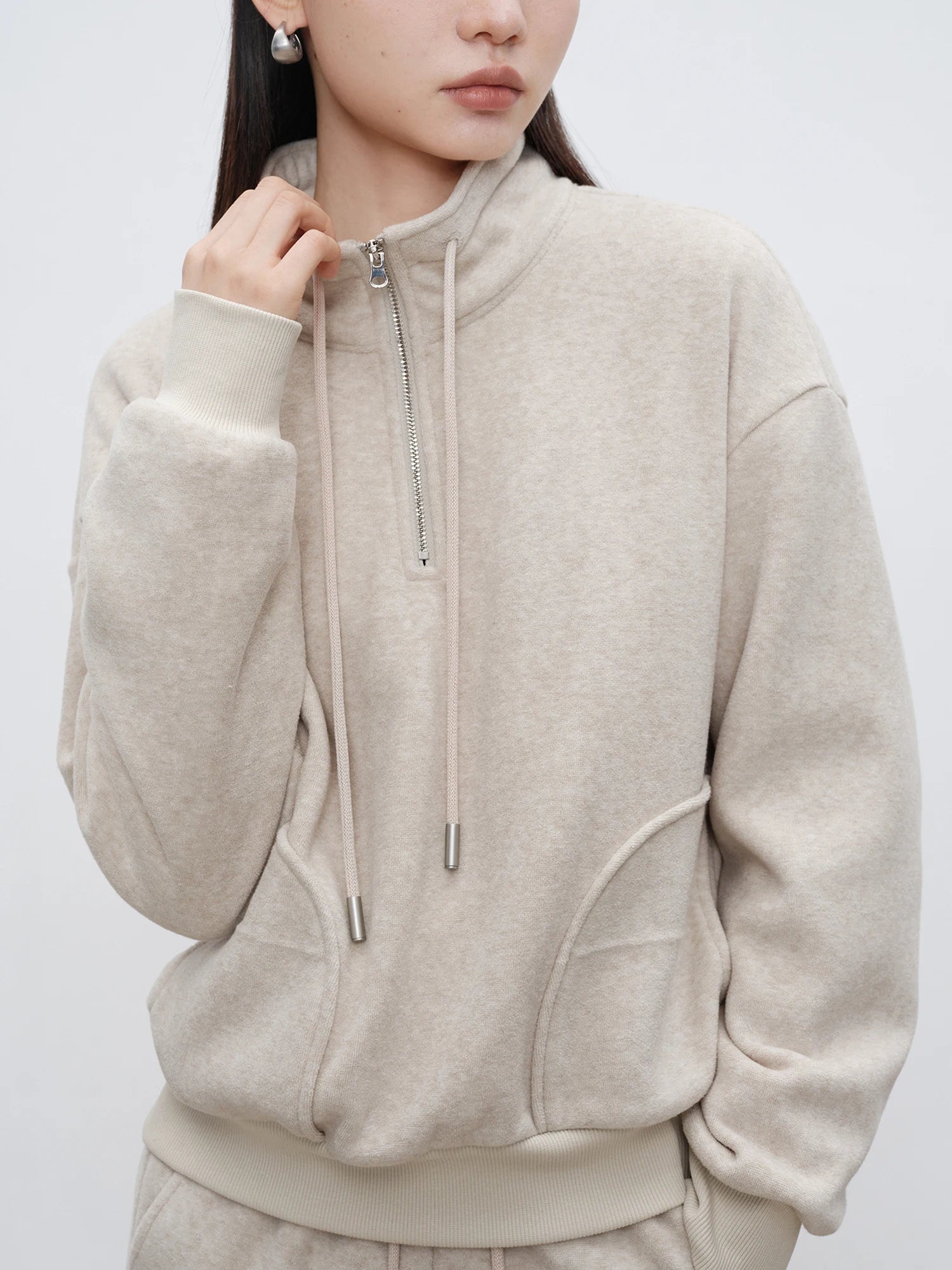 High-Waist Straight Fit Stand Collar Sports-Inspired Set