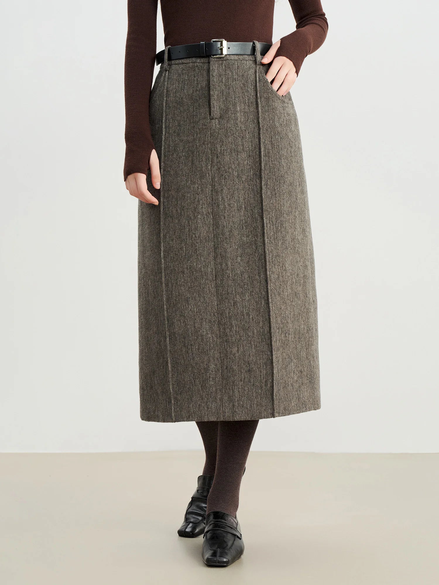 England Style Empire Waist Straight Knee-Length Wool Blend Dress