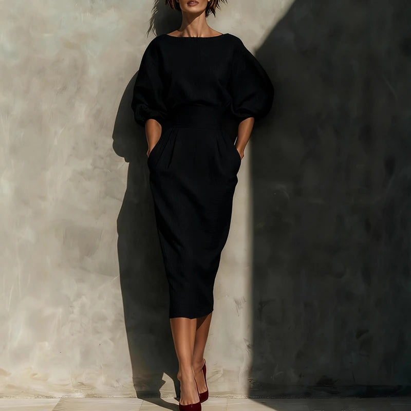 Elegant A-Line Long Sleeve Ankle-Length Dress
