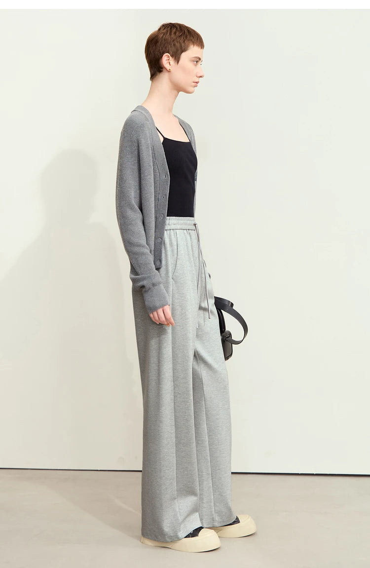 Wide Leg Pleated Drawstring Casual Pants