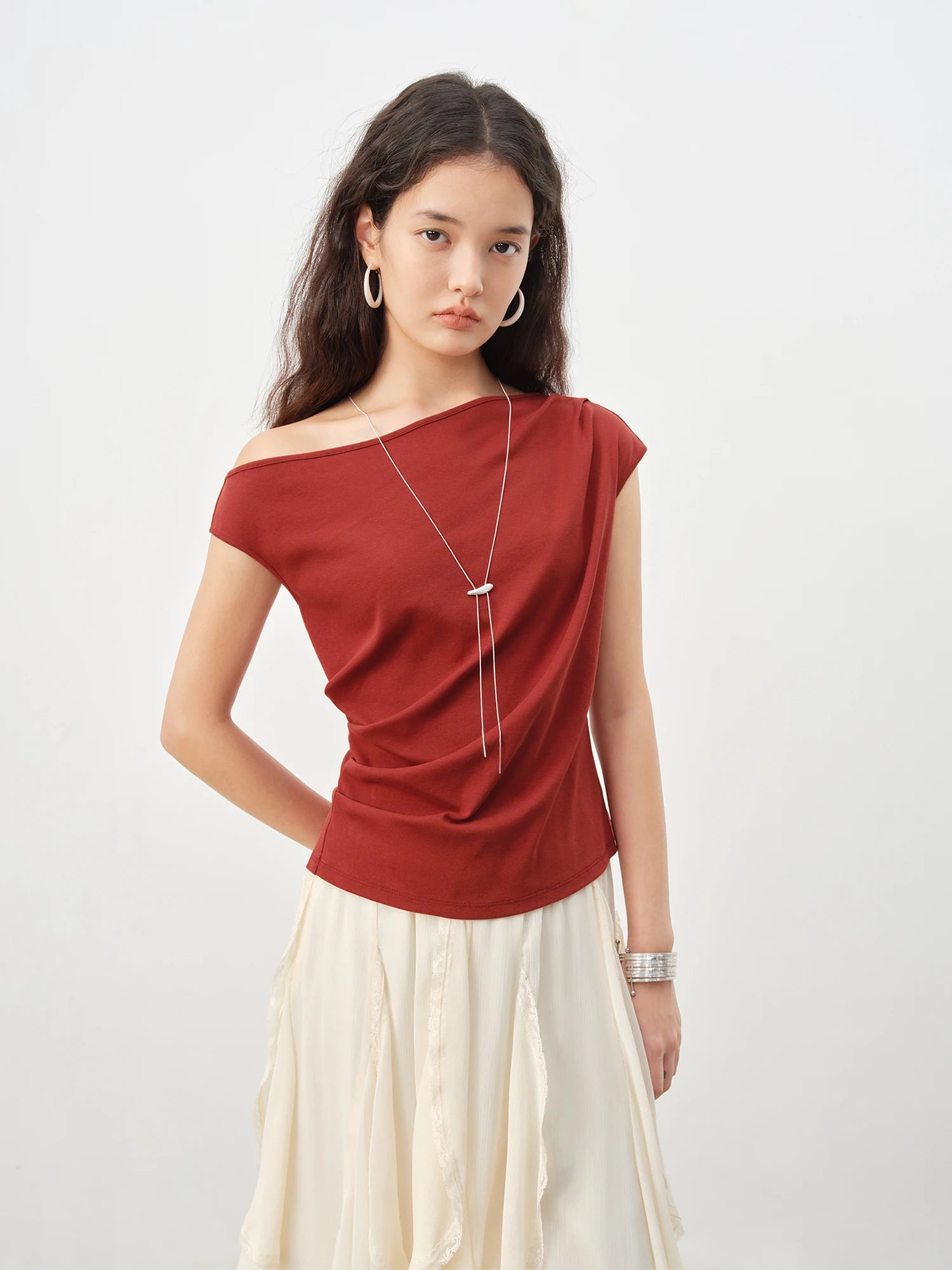 Skew Collar Slim Fit Cotton Stretch Casual Summer Tee