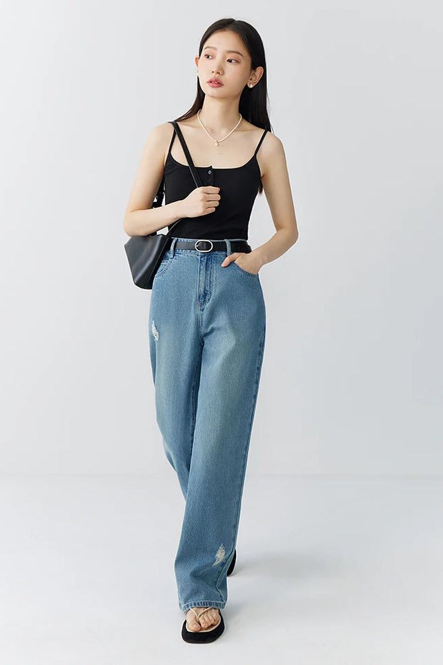 Soft Stretch Knit Button Detail Camis Top