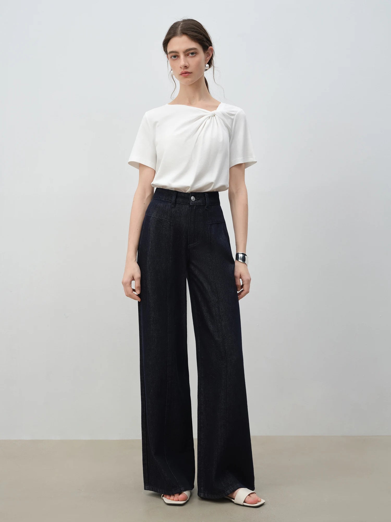 Asymmetric Neck 100% Cotton Casual Summer Tee