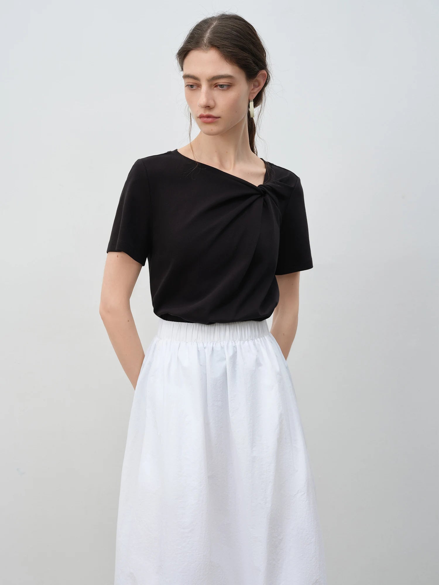 Asymmetric Neck 100% Cotton Casual Summer Tee