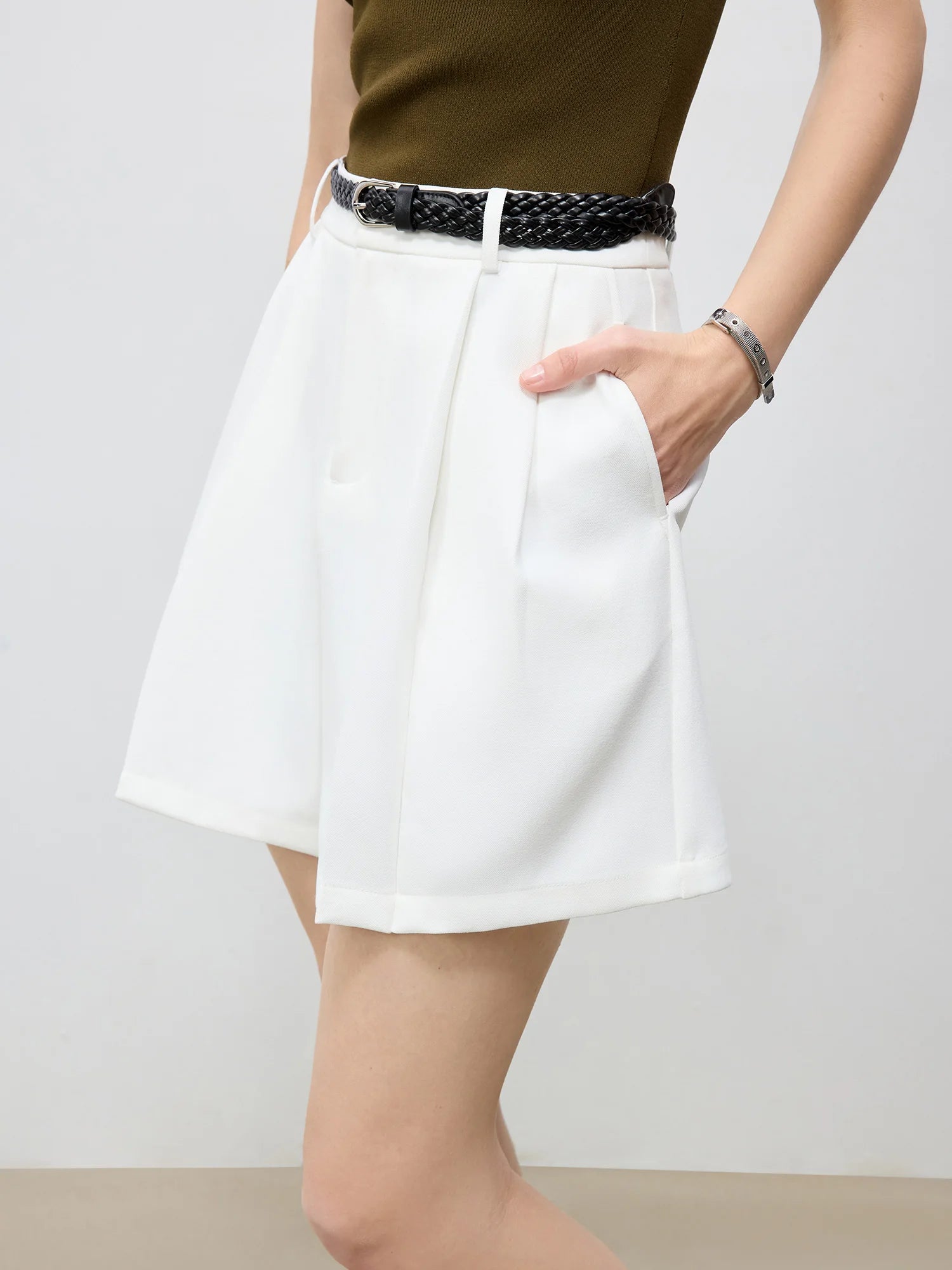 High-Waist Tailored Office Shorts