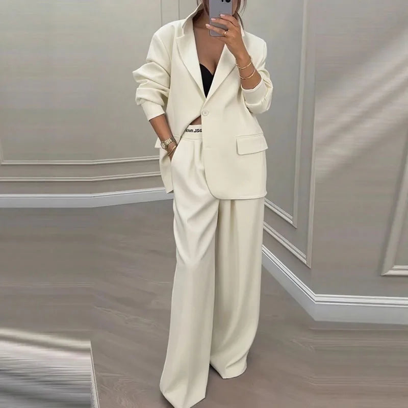 Elegant Two-Piece Blazer and Straight Leg Pants Set