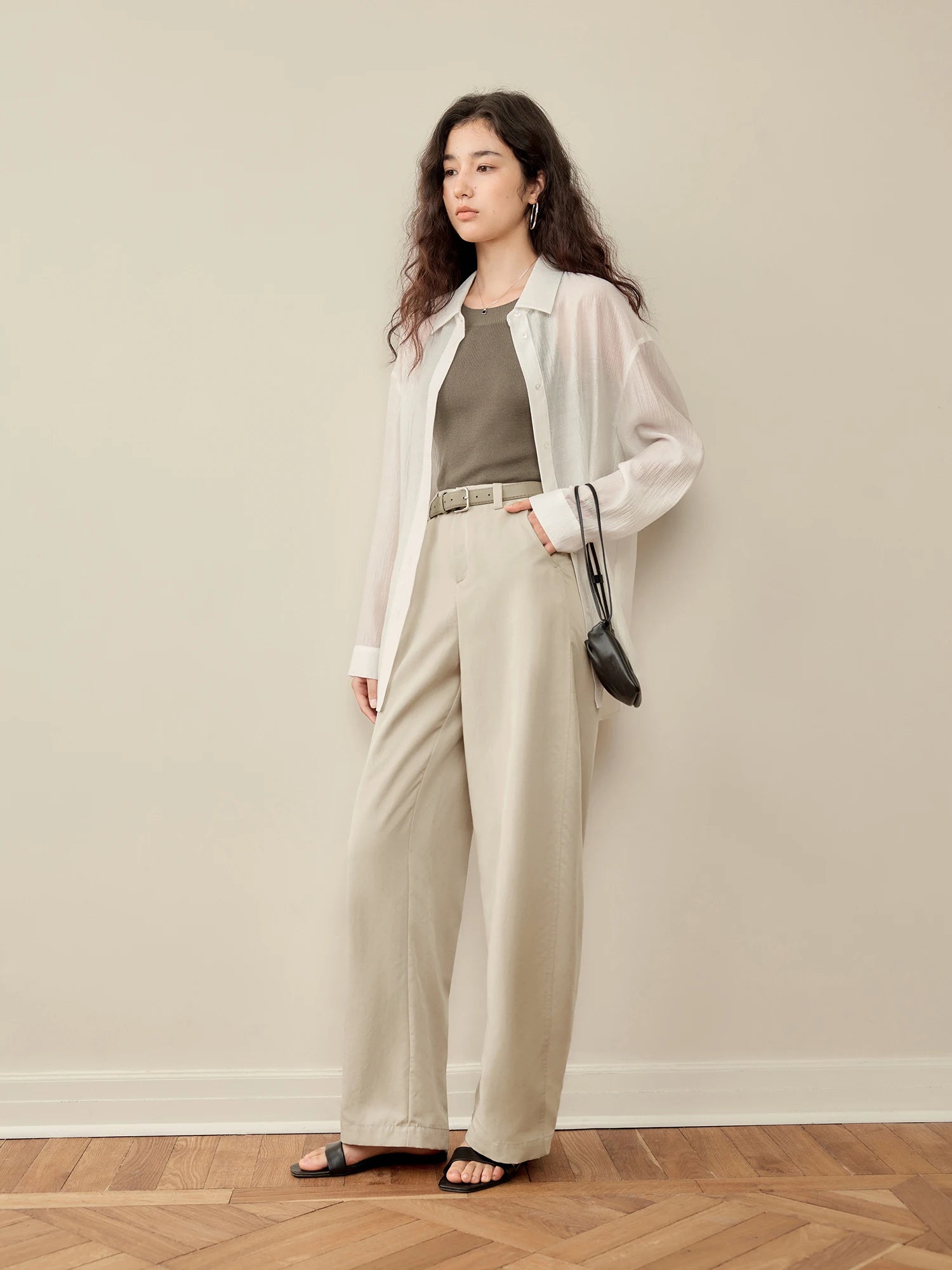 High-Waist Straight Leg Cotton Lyocell Pants