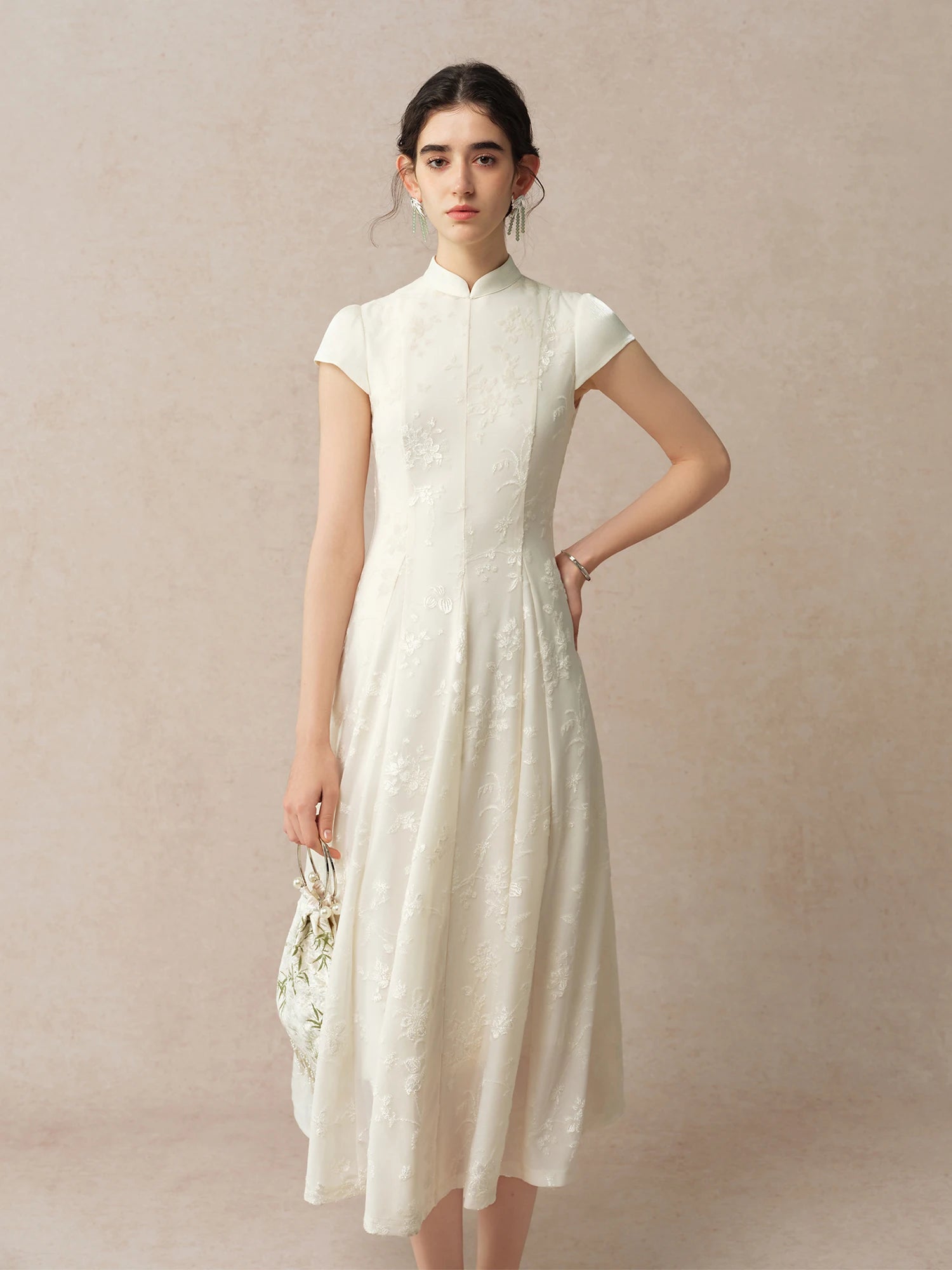 Off-Shoulder Turtleneck A-Line Ankle-Length Classic Dress
